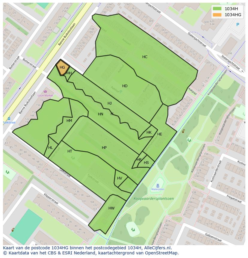 Afbeelding van het postcodegebied 1034 HG op de kaart.