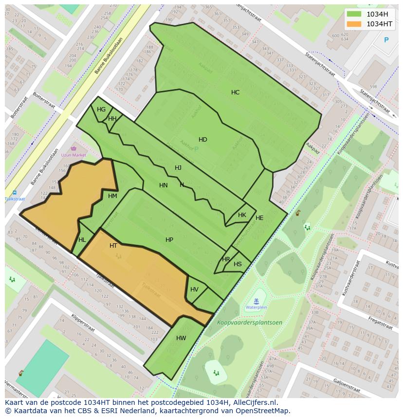 Afbeelding van het postcodegebied 1034 HT op de kaart.