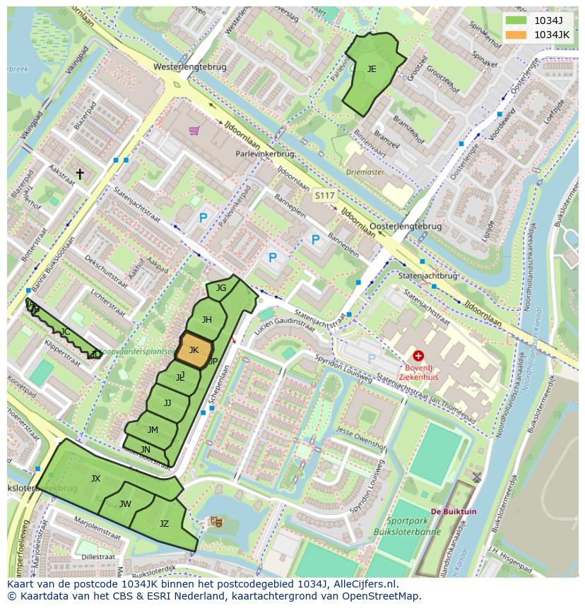 Afbeelding van het postcodegebied 1034 JK op de kaart.