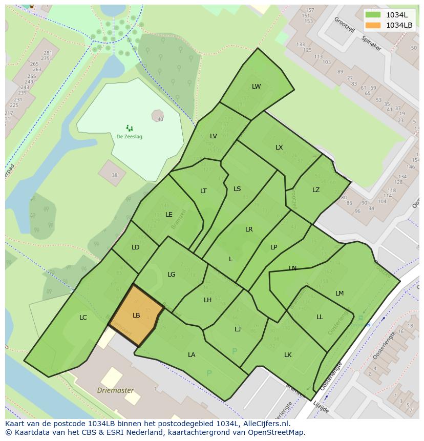 Afbeelding van het postcodegebied 1034 LB op de kaart.