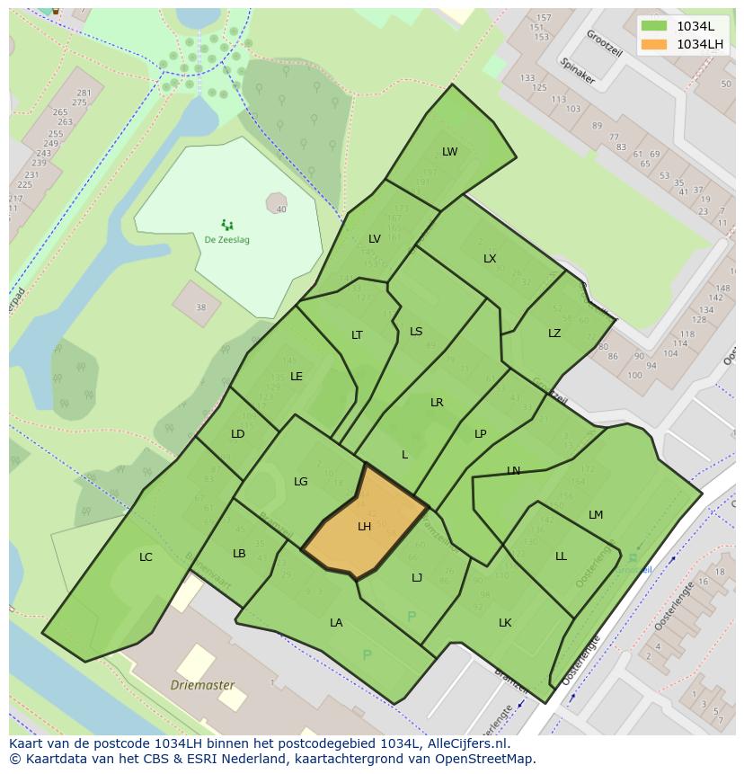 Afbeelding van het postcodegebied 1034 LH op de kaart.
