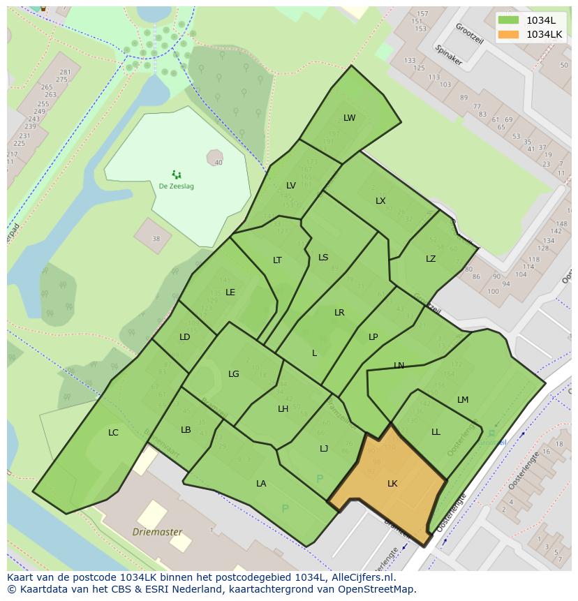 Afbeelding van het postcodegebied 1034 LK op de kaart.