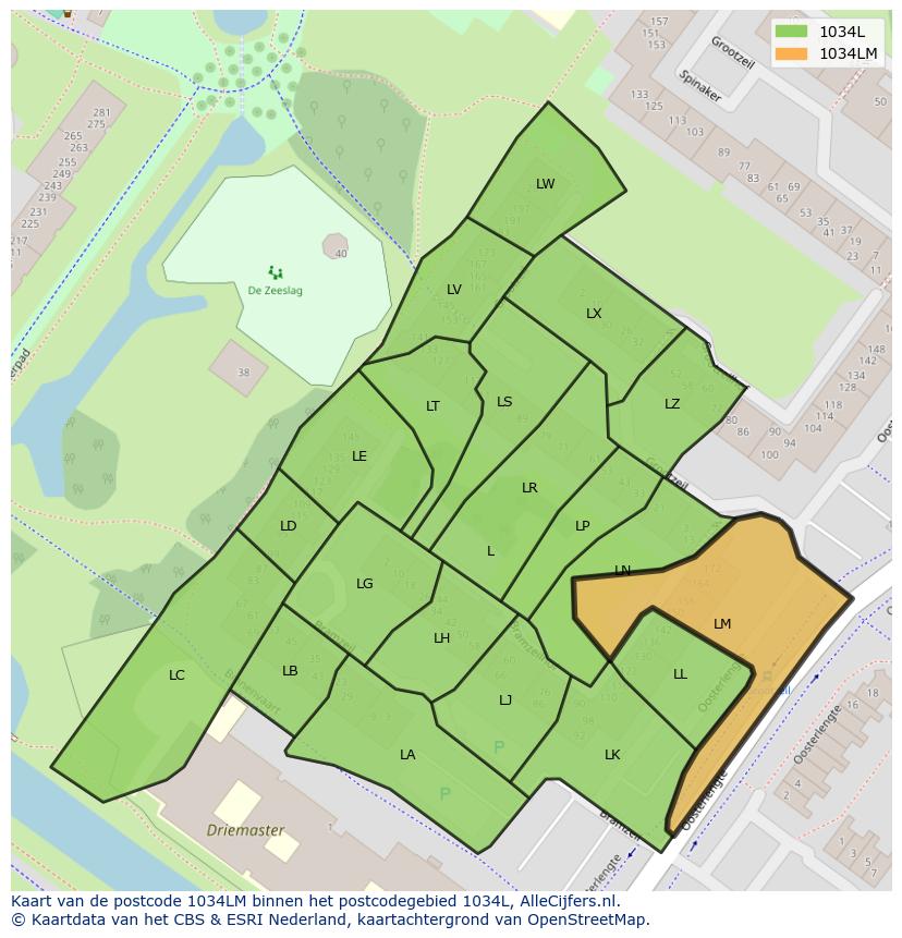 Afbeelding van het postcodegebied 1034 LM op de kaart.
