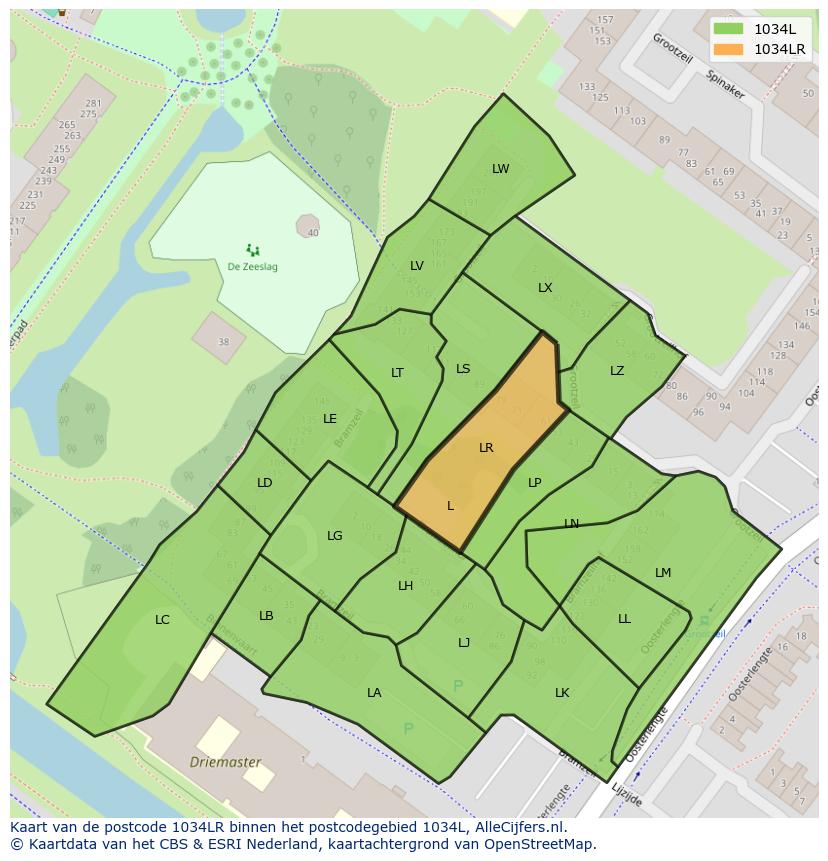 Afbeelding van het postcodegebied 1034 LR op de kaart.