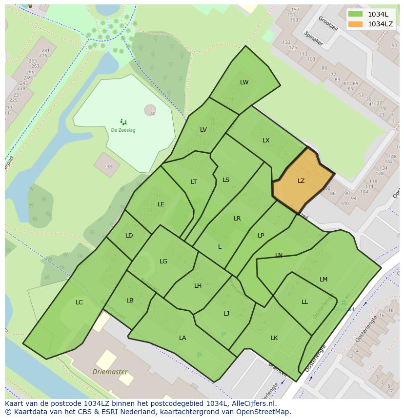 Afbeelding van het postcodegebied 1034 LZ op de kaart.