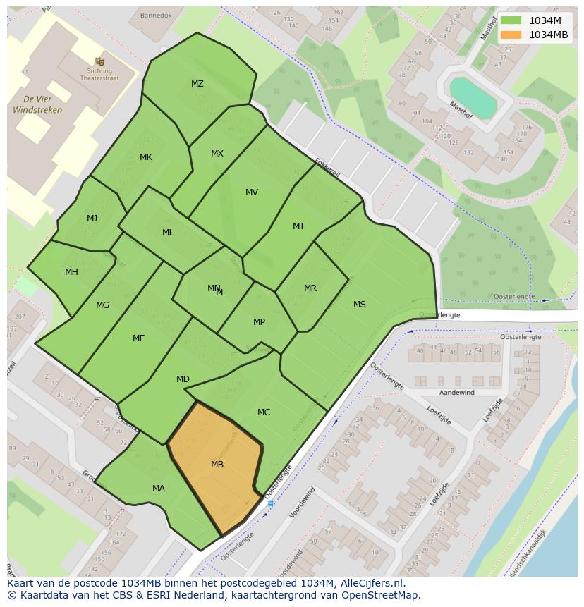 Afbeelding van het postcodegebied 1034 MB op de kaart.