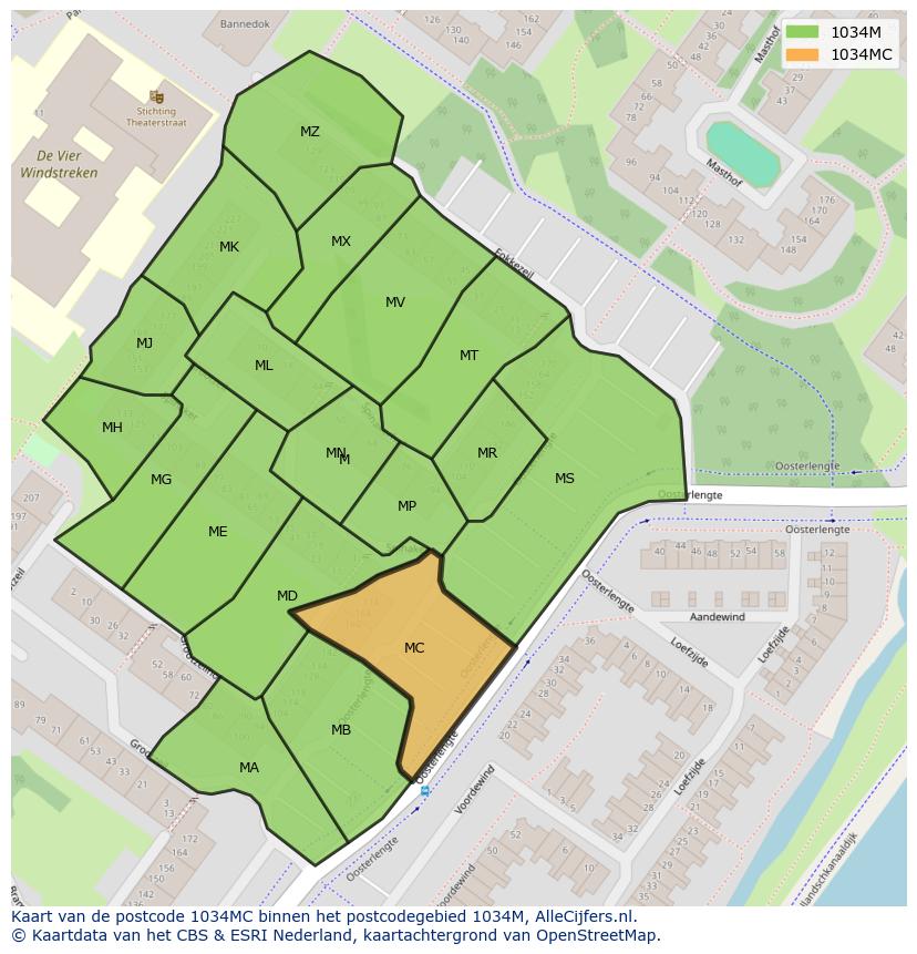 Afbeelding van het postcodegebied 1034 MC op de kaart.