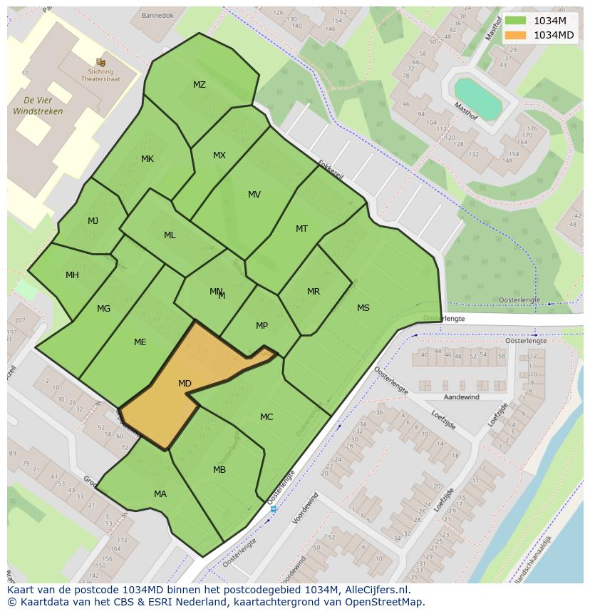 Afbeelding van het postcodegebied 1034 MD op de kaart.