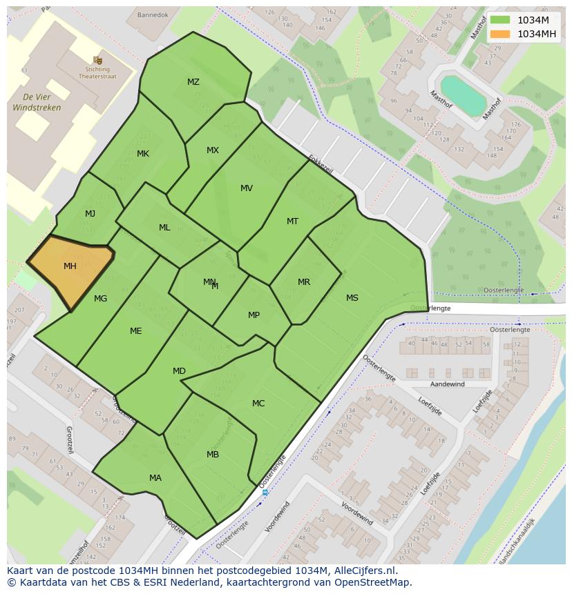 Afbeelding van het postcodegebied 1034 MH op de kaart.