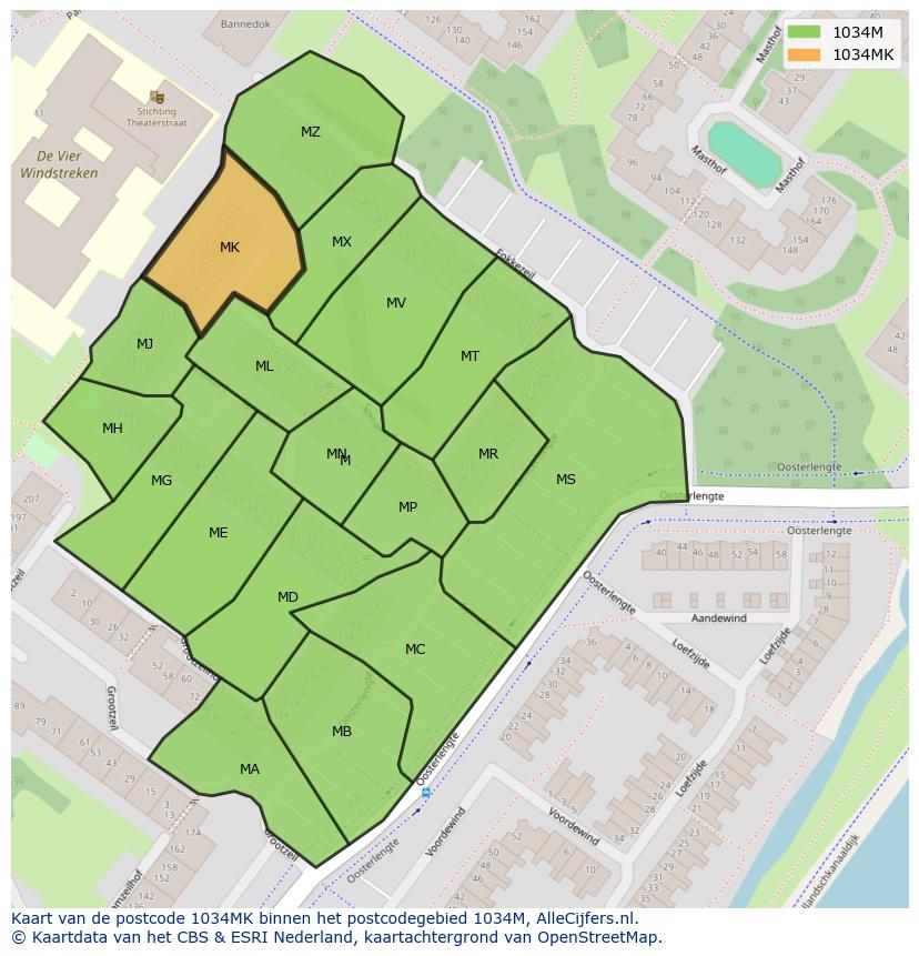 Afbeelding van het postcodegebied 1034 MK op de kaart.