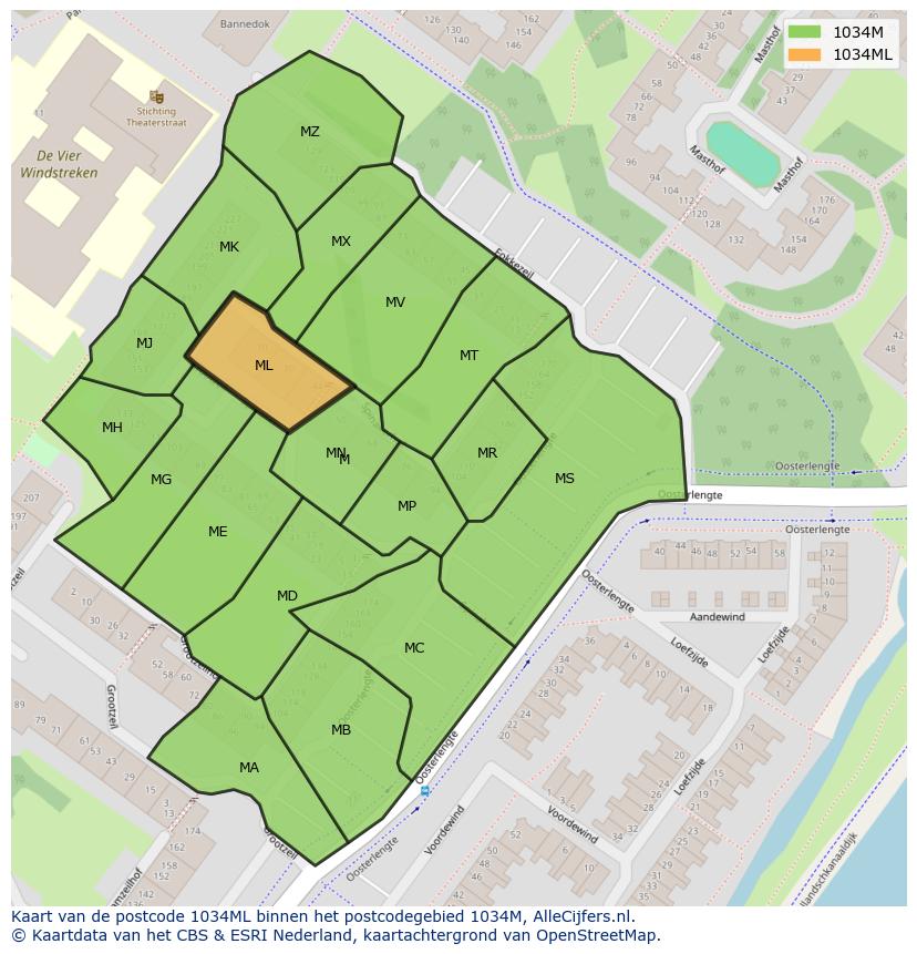 Afbeelding van het postcodegebied 1034 ML op de kaart.