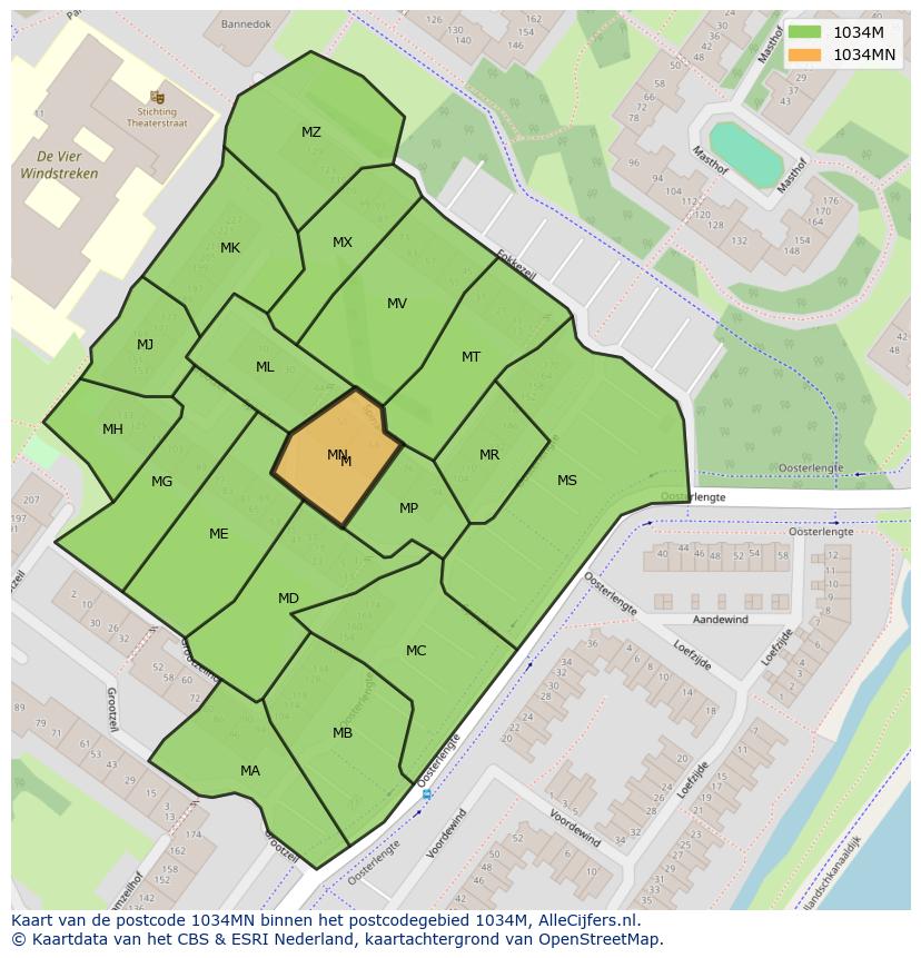 Afbeelding van het postcodegebied 1034 MN op de kaart.