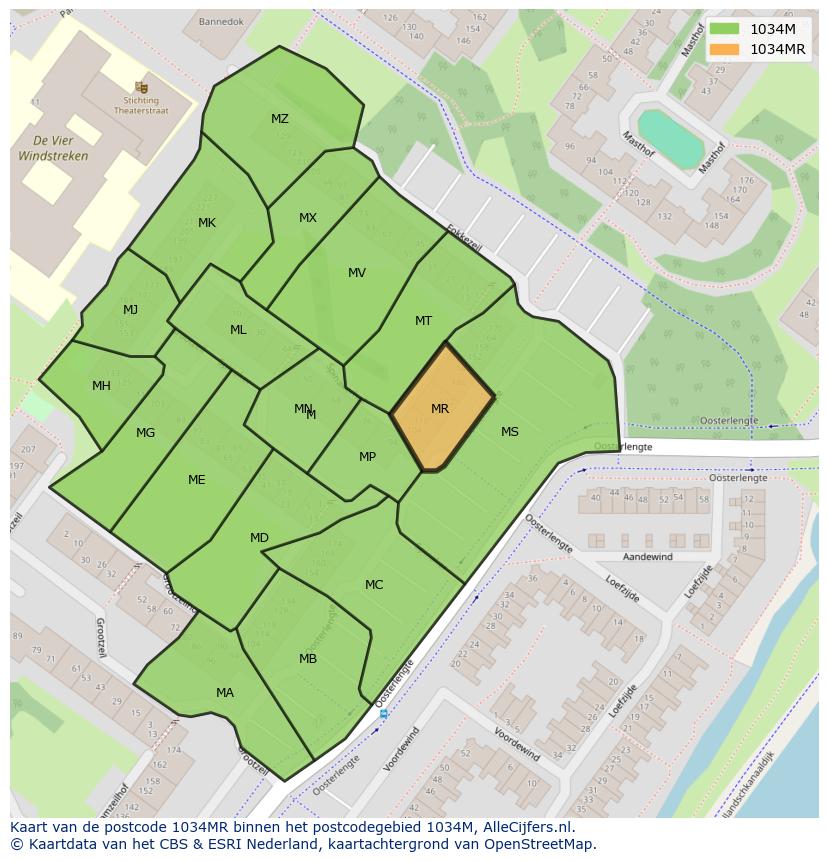 Afbeelding van het postcodegebied 1034 MR op de kaart.