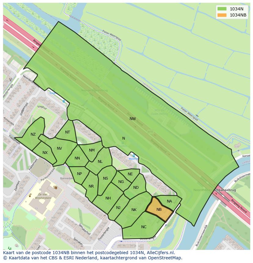 Afbeelding van het postcodegebied 1034 NB op de kaart.