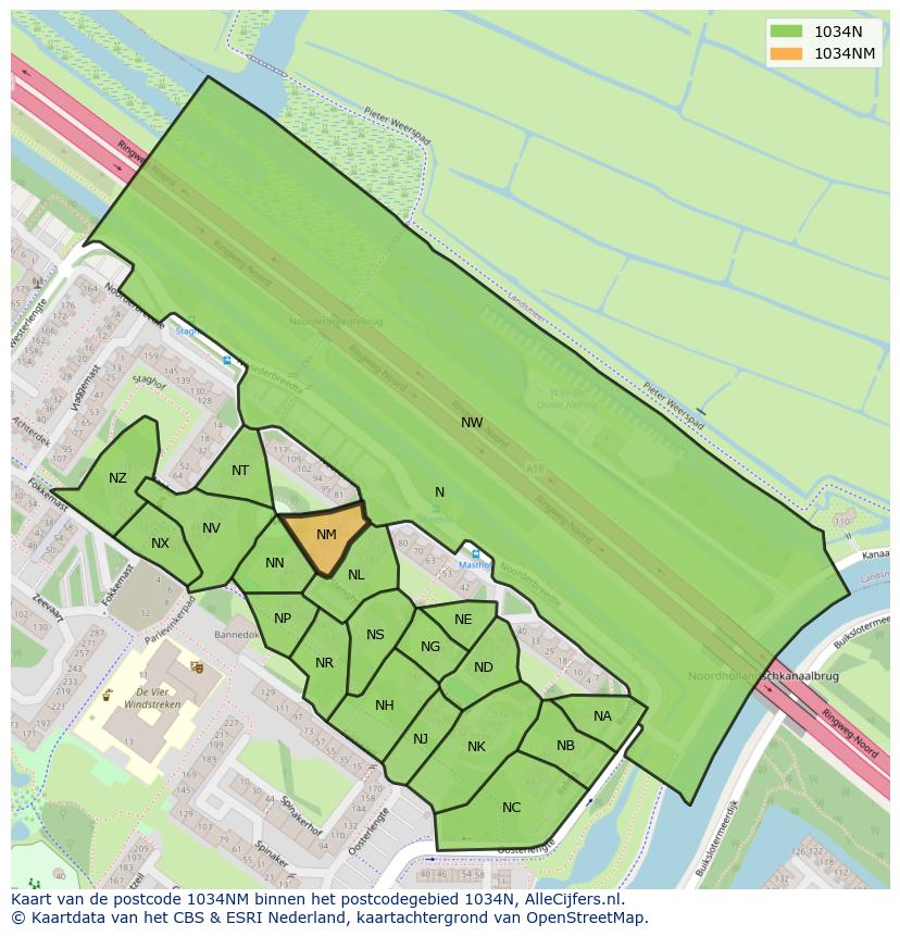 Afbeelding van het postcodegebied 1034 NM op de kaart.