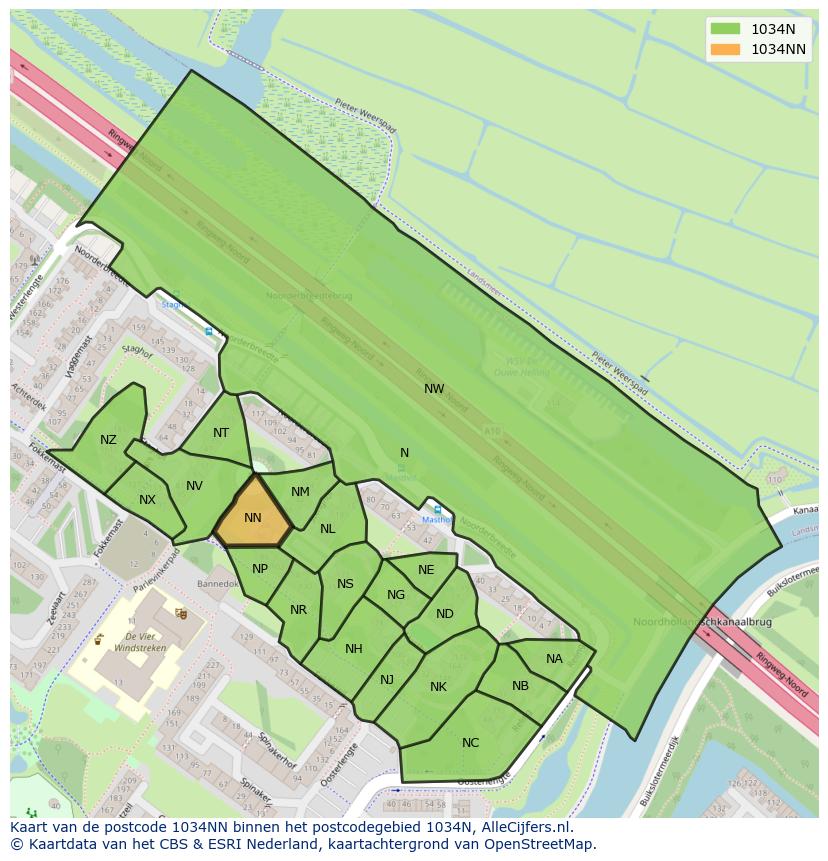 Afbeelding van het postcodegebied 1034 NN op de kaart.