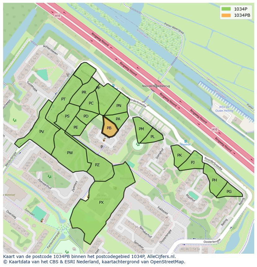 Afbeelding van het postcodegebied 1034 PB op de kaart.
