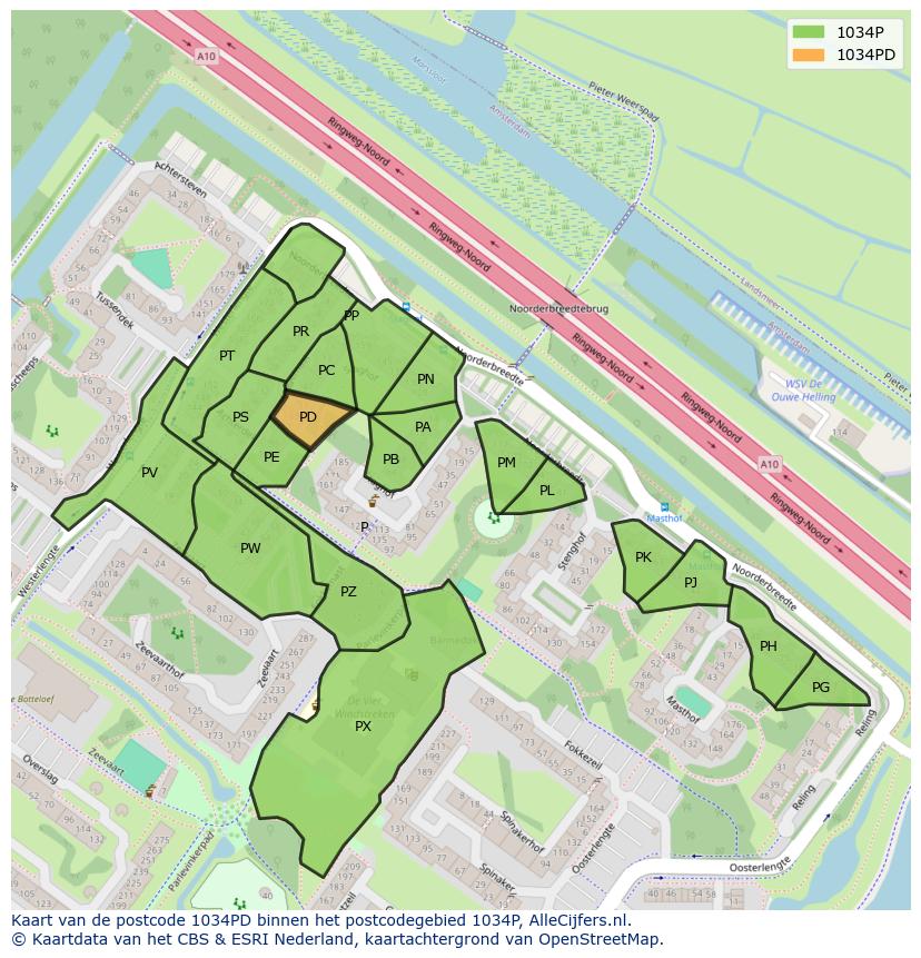 Afbeelding van het postcodegebied 1034 PD op de kaart.
