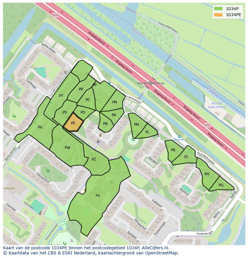 Afbeelding van het postcodegebied 1034 PE op de kaart.