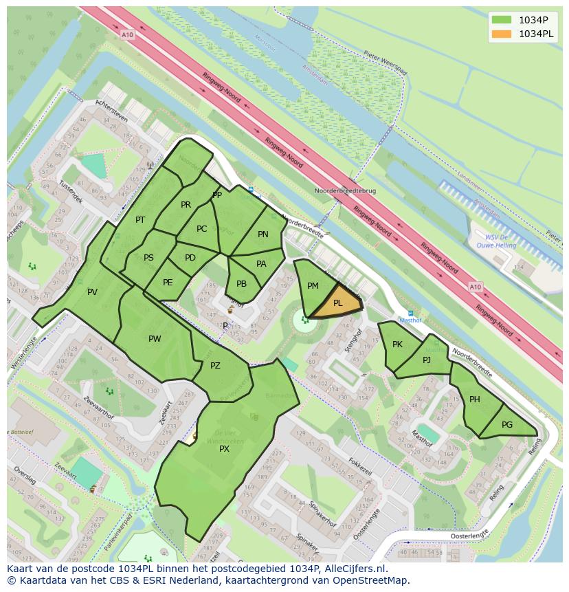 Afbeelding van het postcodegebied 1034 PL op de kaart.