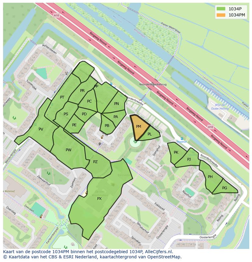 Afbeelding van het postcodegebied 1034 PM op de kaart.