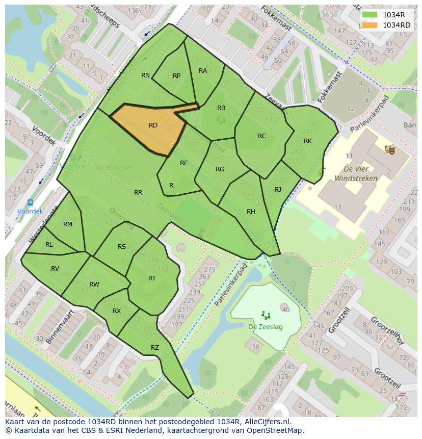 Afbeelding van het postcodegebied 1034 RD op de kaart.