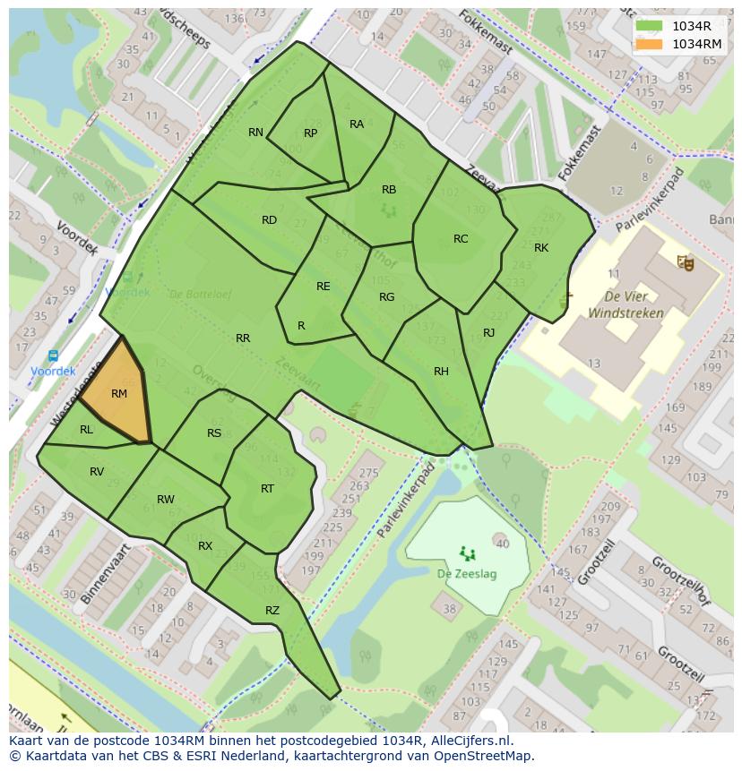 Afbeelding van het postcodegebied 1034 RM op de kaart.