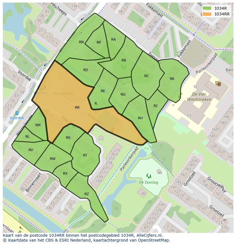 Afbeelding van het postcodegebied 1034 RR op de kaart.
