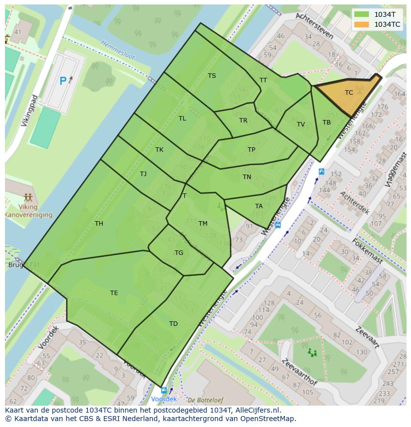 Afbeelding van het postcodegebied 1034 TC op de kaart.