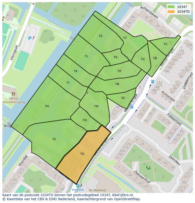 Afbeelding van het postcodegebied 1034 TD op de kaart.