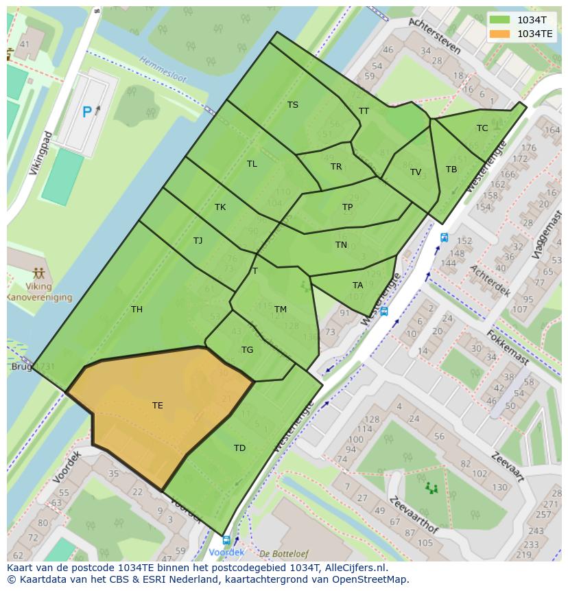 Afbeelding van het postcodegebied 1034 TE op de kaart.
