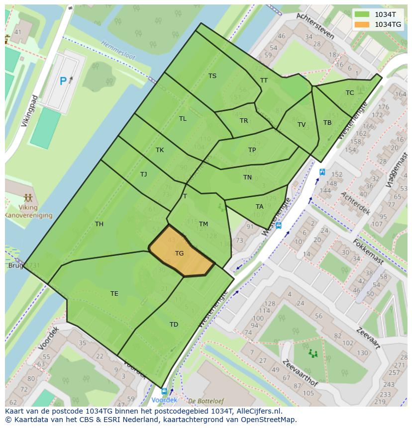 Afbeelding van het postcodegebied 1034 TG op de kaart.