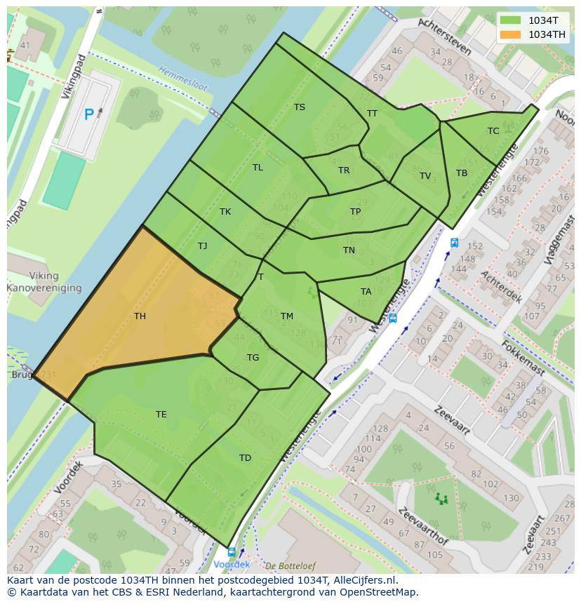 Afbeelding van het postcodegebied 1034 TH op de kaart.