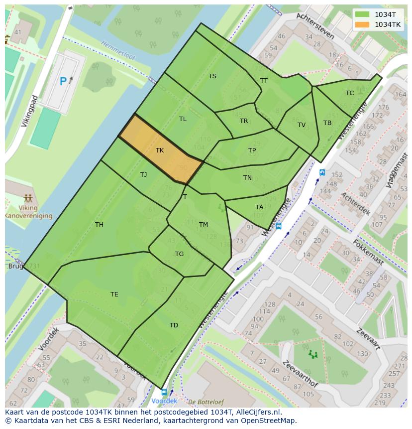 Afbeelding van het postcodegebied 1034 TK op de kaart.