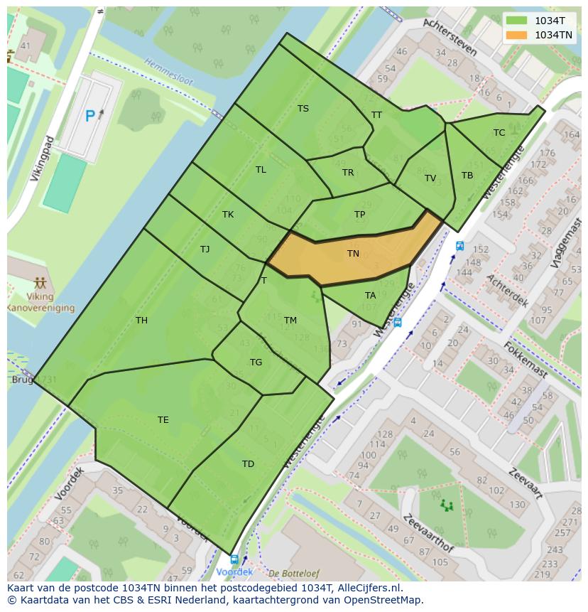 Afbeelding van het postcodegebied 1034 TN op de kaart.