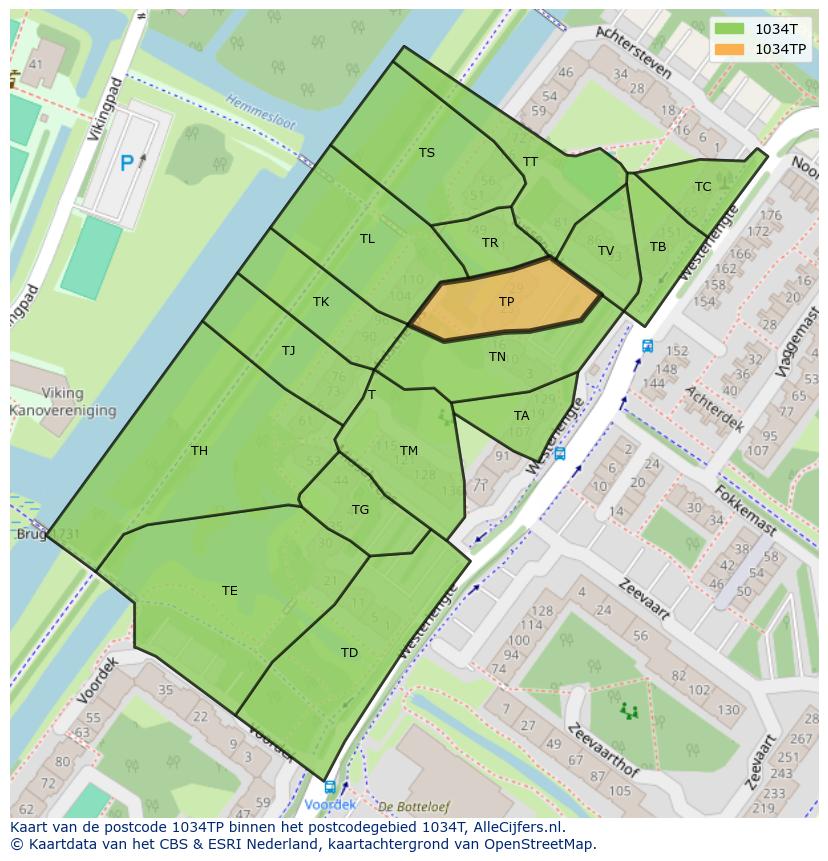 Afbeelding van het postcodegebied 1034 TP op de kaart.