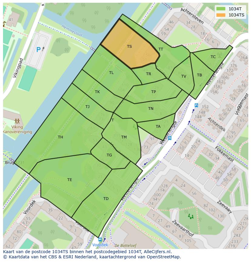 Afbeelding van het postcodegebied 1034 TS op de kaart.