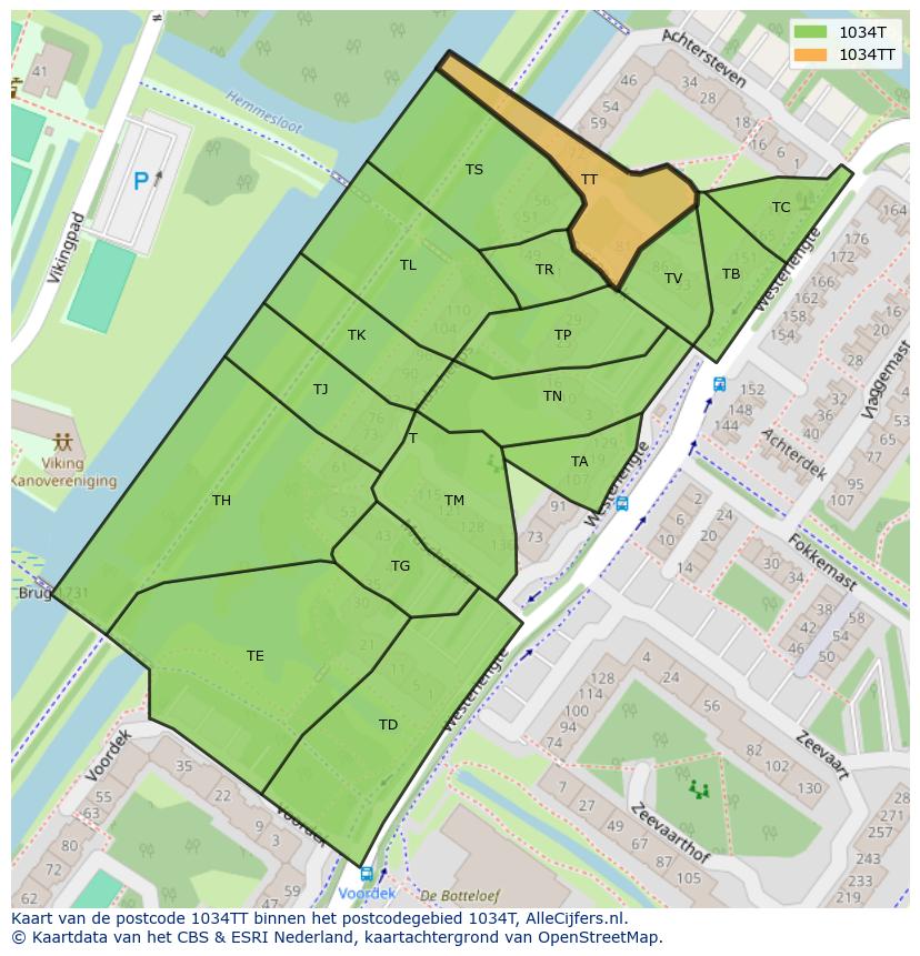 Afbeelding van het postcodegebied 1034 TT op de kaart.