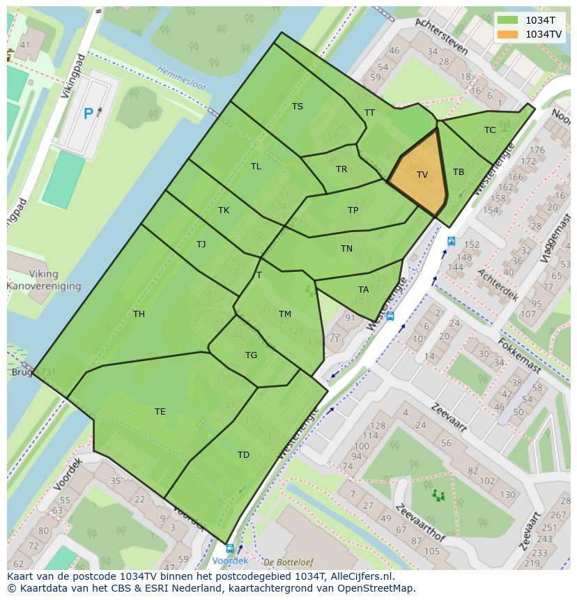 Afbeelding van het postcodegebied 1034 TV op de kaart.