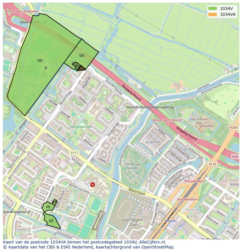 Afbeelding van het postcodegebied 1034 VA op de kaart.