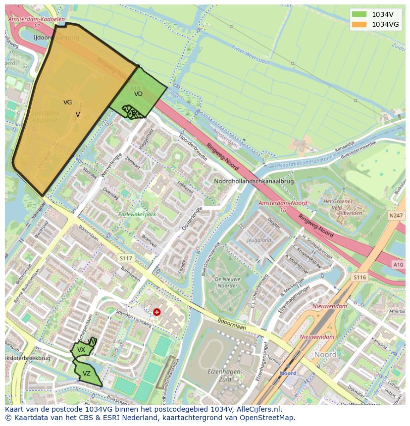 Afbeelding van het postcodegebied 1034 VG op de kaart.