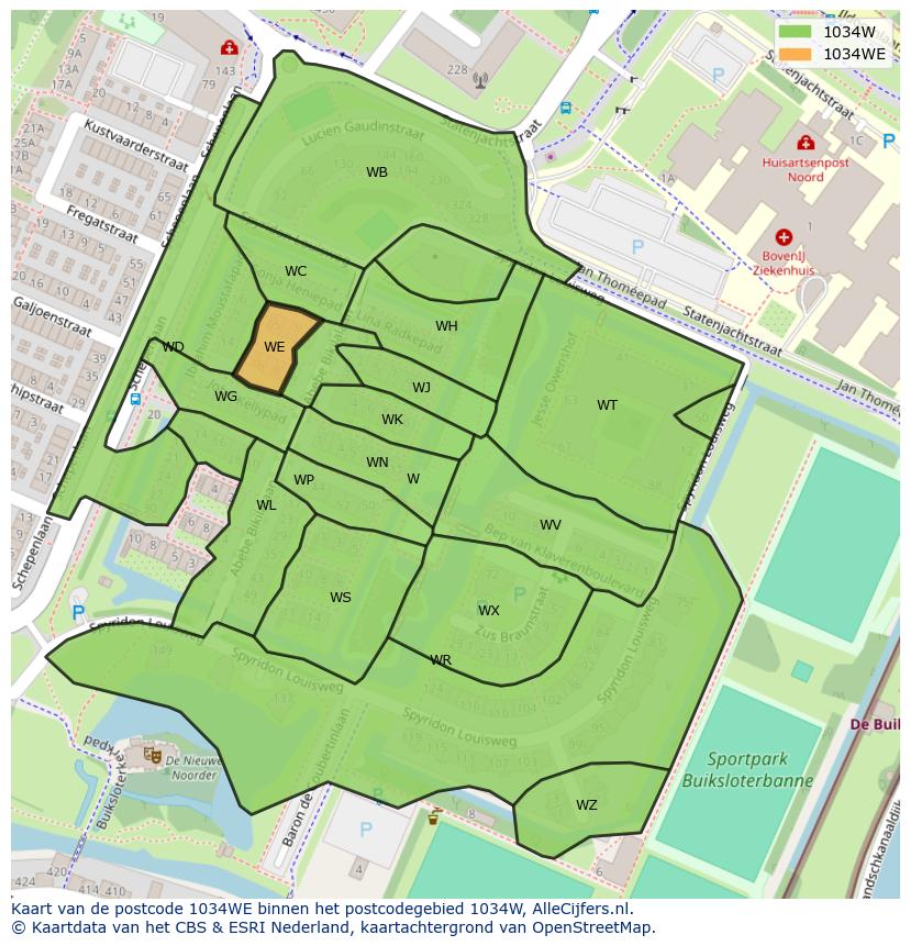 Afbeelding van het postcodegebied 1034 WE op de kaart.