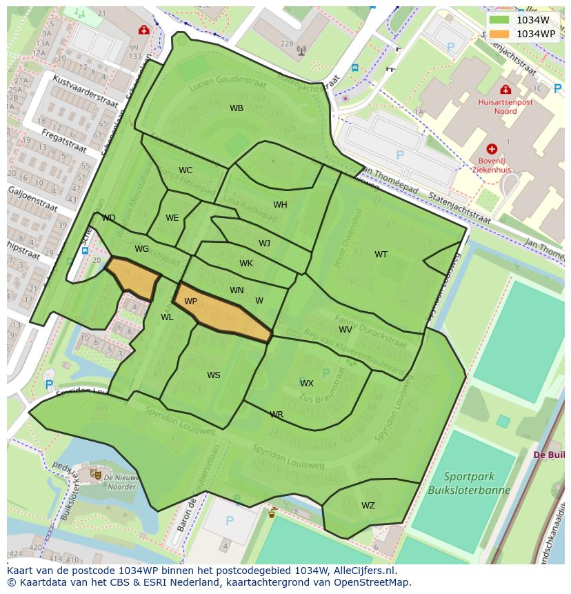 Afbeelding van het postcodegebied 1034 WP op de kaart.