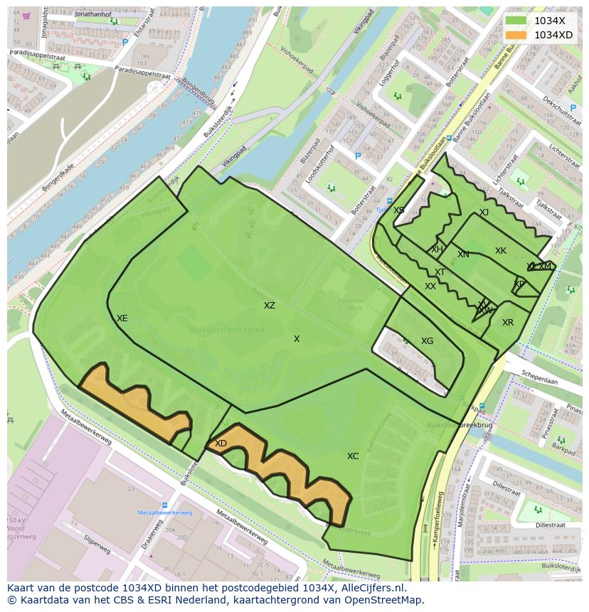Afbeelding van het postcodegebied 1034 XD op de kaart.