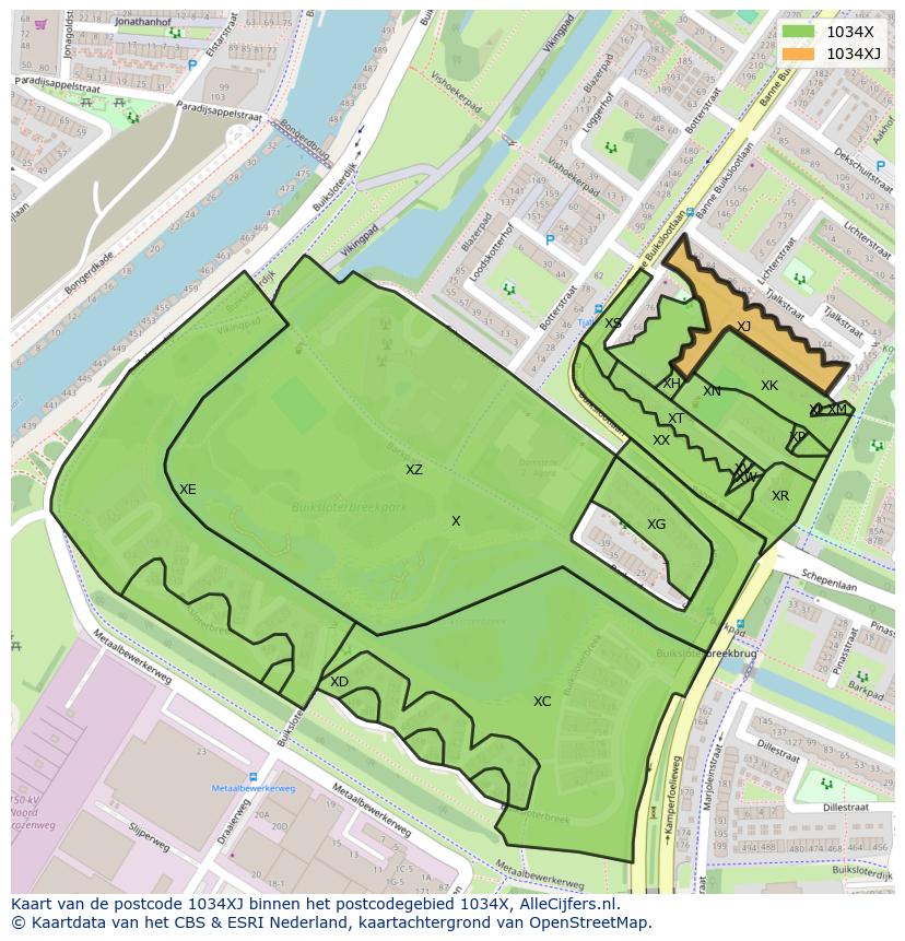 Afbeelding van het postcodegebied 1034 XJ op de kaart.
