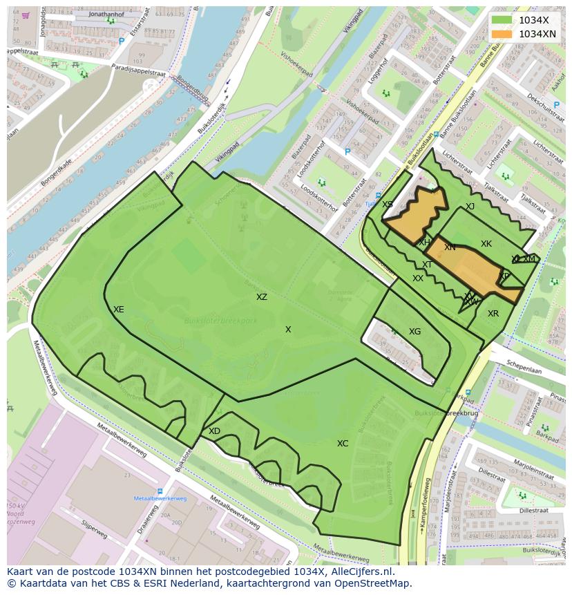 Afbeelding van het postcodegebied 1034 XN op de kaart.