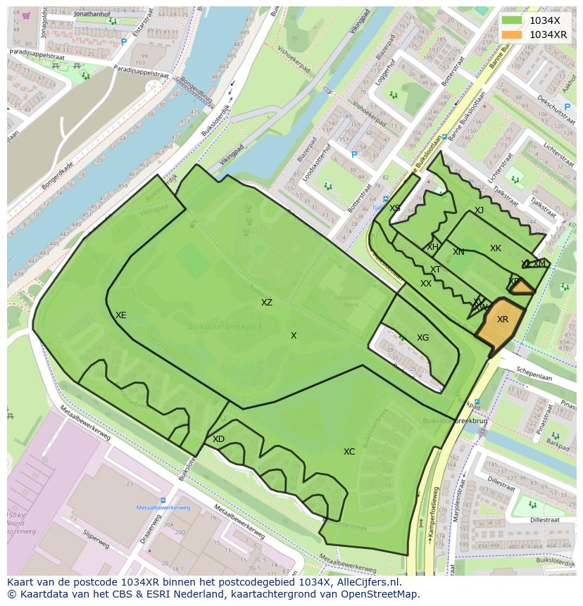 Afbeelding van het postcodegebied 1034 XR op de kaart.