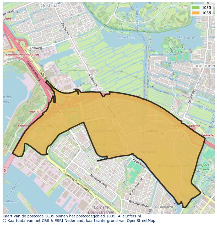 Afbeelding van het postcodegebied 1035 op de kaart.