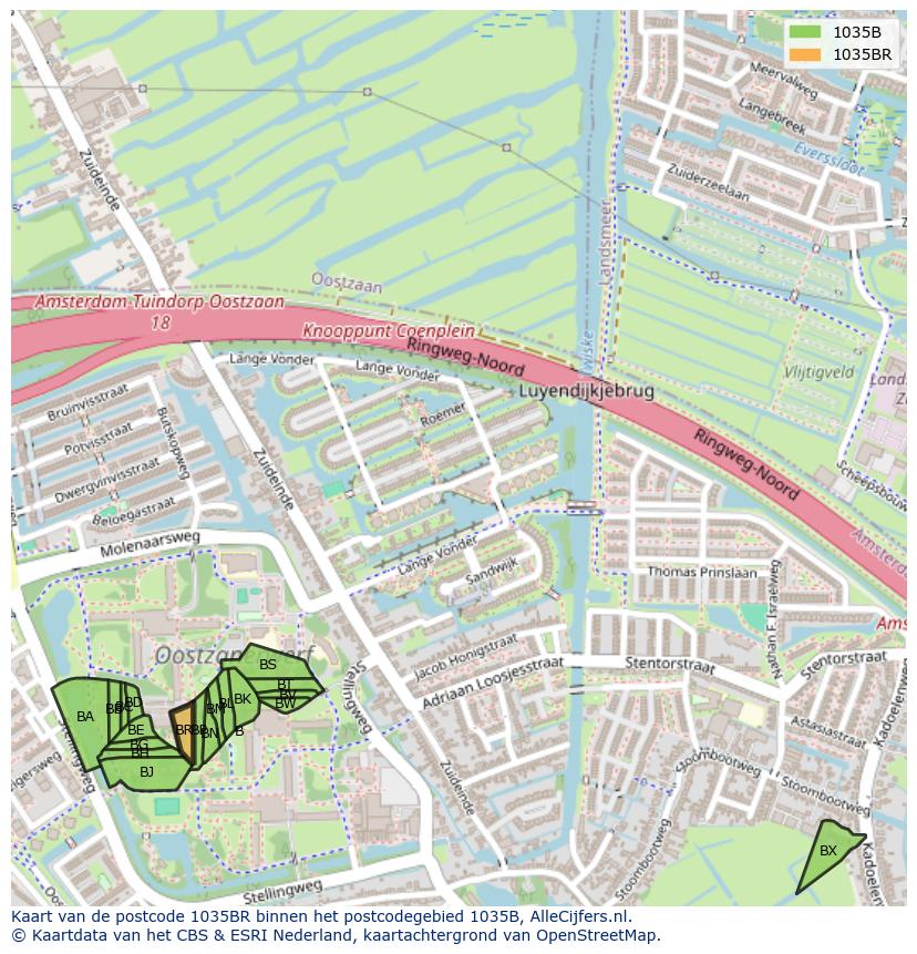 Afbeelding van het postcodegebied 1035 BR op de kaart.