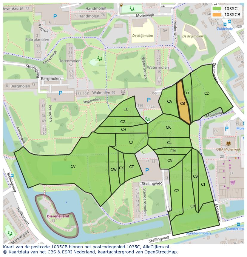 Afbeelding van het postcodegebied 1035 CB op de kaart.